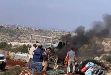 حرق بؤرة المستوطنين في منطقة الراس من اراضي سلفيت .